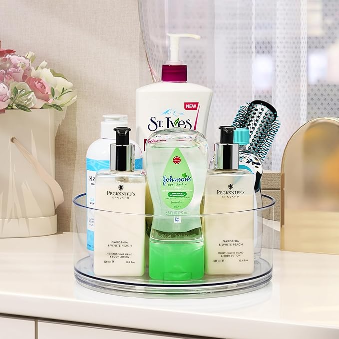 Sorbus 9 Inch Clear Lazy Susan Organizer Set, 2 Flat Turntable Organizer for Spice Organization for Cabinet, 1 Tall Lazy Susan for Kitchen, Home, Office, Closet, Classroom, Laundry Room Organization