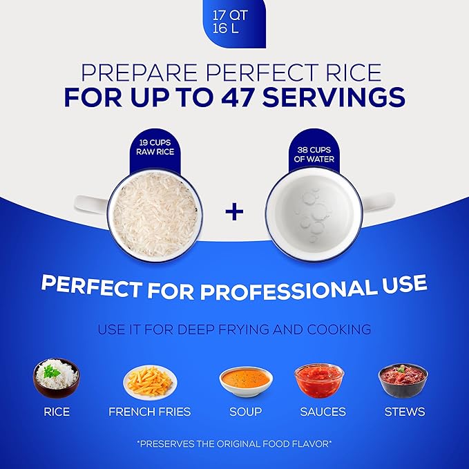 Universal (Professional Large) Caldero 47 Cups - 17 QT / 16 L, Stainless Aluminum Pot, Even Heat Distribution and Fast Cooking Dutch Oven Pot, Ergonomic Handles, Ideal for Rice, and French Fries