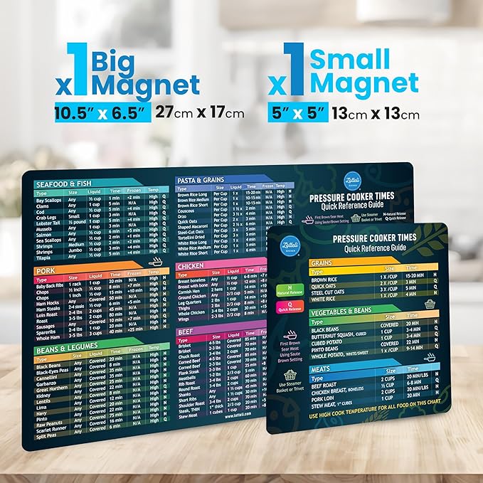 Instant Pot Cooking Times Chart - Pressure Cooker Accessories Cook Times - Easy to Use & Clean Strong Magnet As Seen on The Today Show - Instant Pot Cheat Sheet Magnet Set Quick Guide (Black)