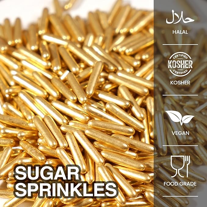 Gold Sprinkles, Metallic Rods Candy, Gold Rods Sugar For Baking, Donuts, Cakes, Cupcakes, Cookies, Wedding Party, Holiday, 150g/5.29oz