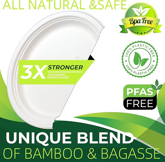 100PCS 100% Compostable White Oval Paper Plates(12in), Heavy Duty Disposable Plates, Eco-Friendly Dinner Plates, Biodegradable Salad, Meal, Dessert Plates, Perfect for Parties, Picnic, BBQ