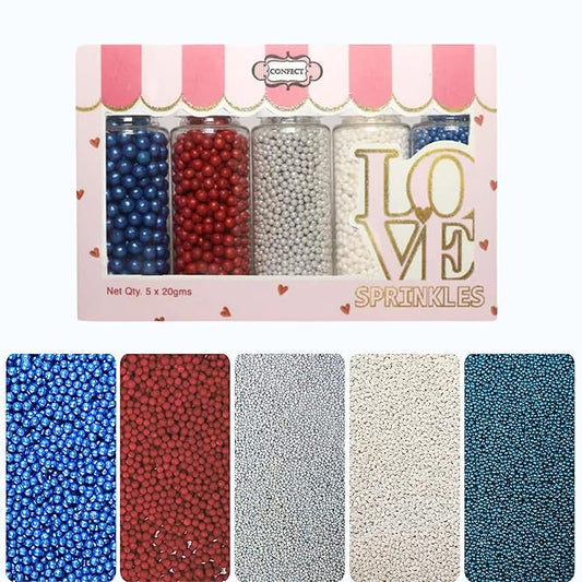 Confect Patriotic Sprinkles Mix – Red, White, Blue, Silver & Navy Pearl Dragees | 5-Pack Cake & Cupcake Decorations | 4th of July | Baking Toppers | Vegan, Gluten-Free, Nut-Free, Soy-Free, Dairy-Free, Palm Oil-Free, No Artificial Dyes - 5 Oz