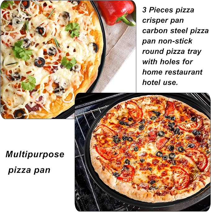 Baking Steel Pizza Pan with Holes, Round Pizza Pan for Oven, 9 Inch, 11 Inch, 12 Inch Bakeware Pizza Tray, Nonstick Baking Supplies Home Kitchen Steel Crisper Pizza Pan Set (3 Pcs)