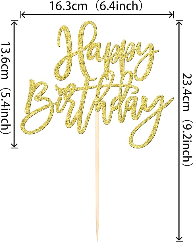 ZHUOWEISM 1 PCS Gold Happy Birthday & Anniversary Cake Topper