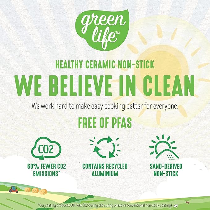 GreenLife 16 Piece Nonstick Cookware Set, Soft Grip Non-Toxic PFAS-Free Ceramic Pots & Pans, Dishwasher & Oven Safe, Frying, Sauce, Saute, Utensils, Glass Lids, Stay-Cool Handles, Wobble Free, Pink