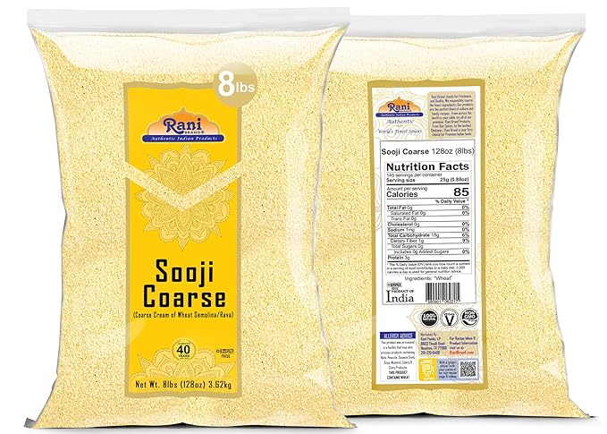Rani Sooji Coarse (Farina, Suji, Rava, Rawa, Wheat Semolina) Flour 128oz (8lbs) 3.63kg Bulk ~ All Natural | Vegan | NON-GMO | Kosher | Indian Origin