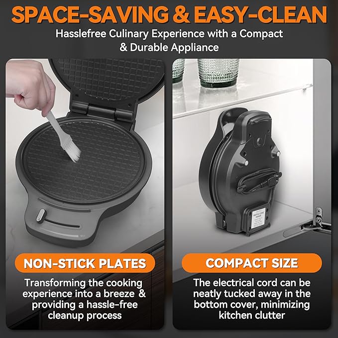 Baker's Friend Waffle Cone Maker Machine with Browning Control, Nonstick Waffle Bowl Maker, 7.5” Ice Cream Cone Maker, Thin Waffle Maker Crispy, Cone Roller & Bowl Press Included, Graphite