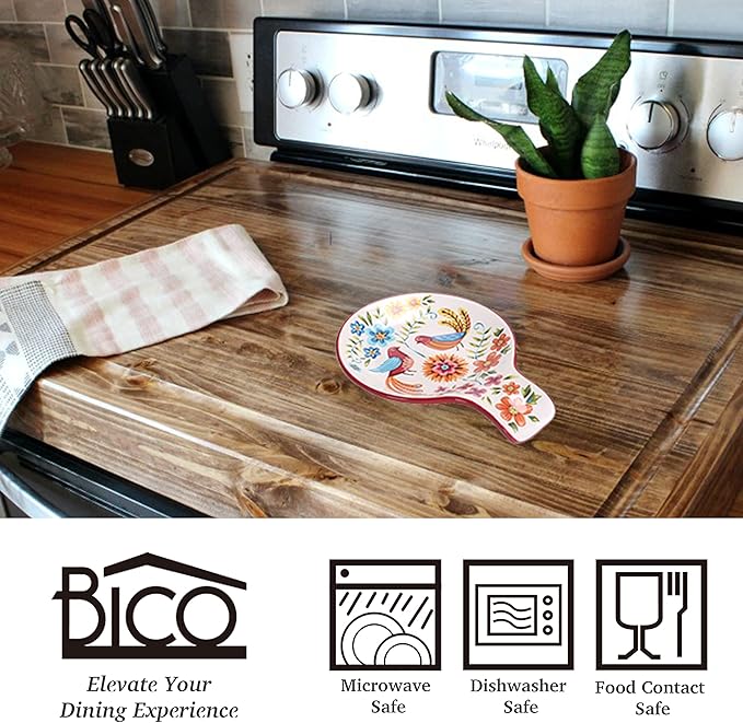 Bico Red Spring Bird Spoon Rest for Stove Top, Ceramic Spoon Holder for Kitchen Counter, Easy to Clean Coffee Spoon Rest Dishwasher Safe, Kitchen Cooking Utensil Rest for Ladles Spatula