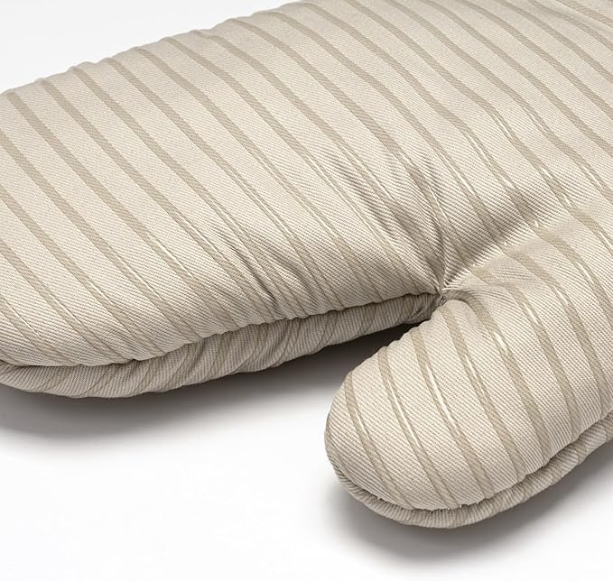 Beneno Kitchen Oven Mitts 2-Pack Heat Resistant to 500°F with Non-Slip Silicone Grip, Extra Long 14.3" Forearm Protection, Soft Quilted Cotton Terry Lining, Ideal for Cooking, Baking, Grilling, Beige
