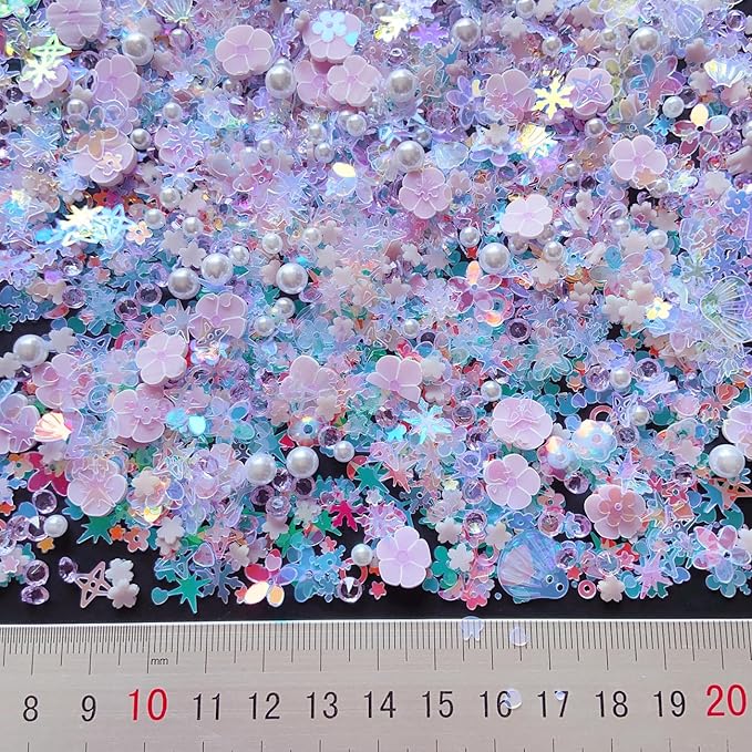 Sequins Holographic Polymer Clay Slices Nail Glitter 3D Holographic Snowflake Shell Butterfly Plum Blossom Nail Sequins Slices Polymer Clay Nail Decals for DIY Nail Decoration (Purple-52)