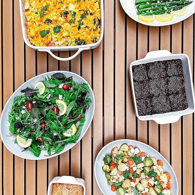 Mora Ceramic Large Serving Bowls- Set of 2 Oval Platters for Entertaining. Modern Kitchen Dishes for Dinner, Fruit, Salad, Turkey, etc. Oven, Dishwasher Safe, 55/35 oz, 13.5" / 11.8" - Earl Grey