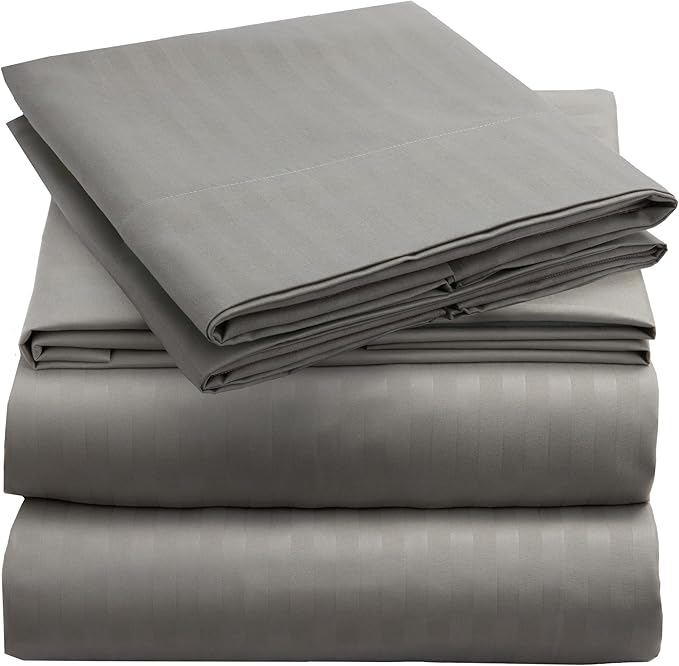 Mellanni King Sheets Set - 4 PC Iconic Collection Bedding - Hotel Luxury, Extra Soft, Cooling Bed Sheets - Wrinkle, Fade, Stain Resistant (King, Striped Gray/Silver)