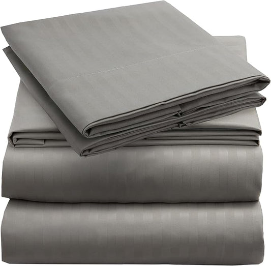 Mellanni King Sheets Set - 4 PC Iconic Collection Bedding - Hotel Luxury, Extra Soft, Cooling Bed Sheets - Wrinkle, Fade, Stain Resistant (King, Striped Gray/Silver)