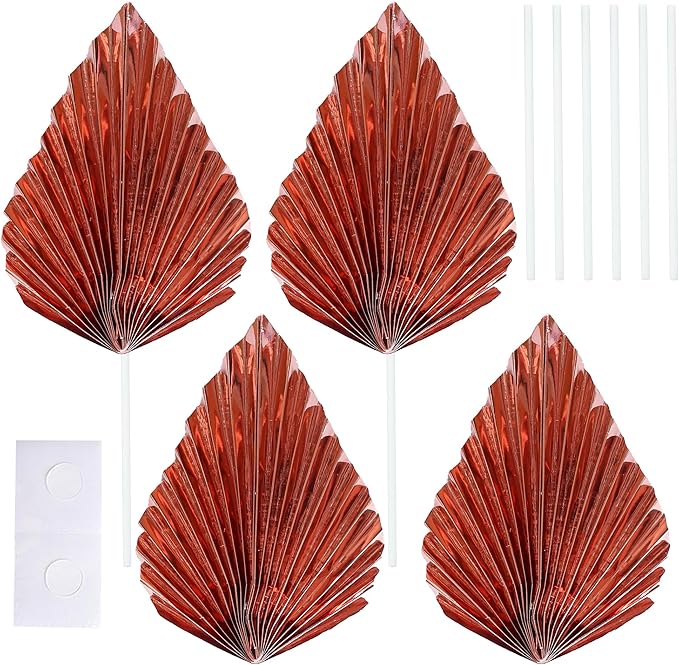 Gyufise 6Pcs Paper Palm Fan Cake Toppers Palm Spear Leaves Fan Cupcake Toppers Cake Insert Decorations Craft DIY Cake Bakeware Decoration for Birthday Wedding Party Supplies Light Rose Gold