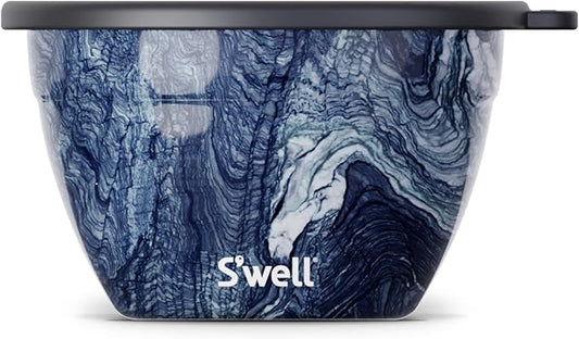 S’well Stainless Steel 64oz Salad Bowl Kit, Azurite Color, Includes 2oz Condiment Container and Removable Tray, Leak-Proof, Easy to Clean, Dishwasher Safe