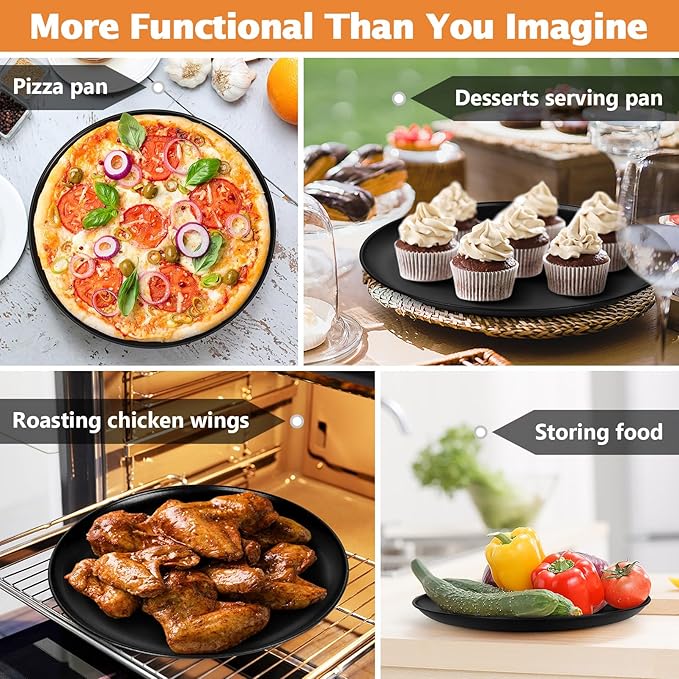 TeamFar Pizza Pan, 12Inch Pizza Tray Round Baking Pans with Stainless Steel Core & Non-stick Coating, for Roasting Cooking, Toxic Free – Set of 4