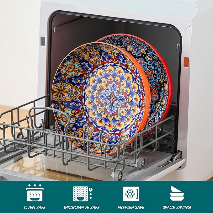 vancasso Large Serving Bowls, 78 Oz Extra Large Salad Bowls Set of 2, Bohemian Decorative Bowls for Salad, Fruit, Pasta and Dinner, Serving Dishes Set for Party, Dishwasher & Microwave Safe－Red