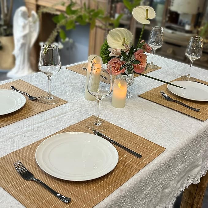 ANDSTAR Set of 4 Pcs Bamboo Placemats Sushi Rolling Mat Japanese Style Natural Anti-Slip Bamboo Placemats Washable Heat-Resistant Table Mats for Dining Room and Kitchen（Brown）