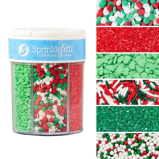 Sweets Indeed Sprinkles 6 Cell Edible Sprinkle Mix Jimmies Perfect for Cake Decorations Baking Ice Cream Cookies Cupcake Topper (Holiday)