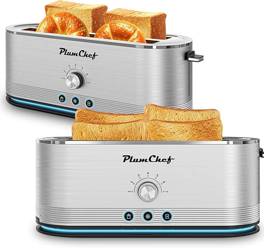 4-Slice long Slot Toaster, 7 Browning Settings, Defrost/Reheat Functions, Removable Crumb Tray, Full body Stainless Steel Housing, 1350W, Anti-Fingerprint & Anti-Jam (2, Sliver)