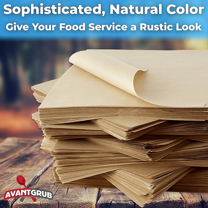Eco Friendly, Grease Proof 12" x 12" Deli Wrap 500 Pk. Best Kraft Food Wrapping Paper Sheets for Picnic, Festival, Fair or BBQ. Perfect Liner for Tray, Basket or Boat. Quality Bulk Restaurant Supply