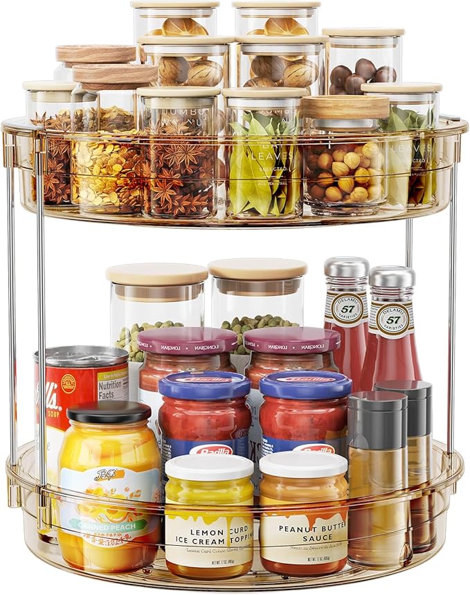 LAMU 12inch 2 Tier Lazy Susan Turntable Organizer Rotating Spice Rack Organization for Cabinet, Kitchen, Pantry, Countertop, Bathroom, Vanity, Medicine Cabinet Organizer, Amber