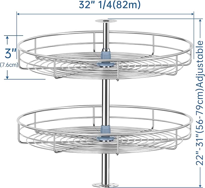 32 1/4" Lazy Susan Turntable for Cabinet, Full Circle Corner Cabinet Lazy Susan Replacement Shelves, Suitable for Minimum Cabinet Size 36 inches, Rotating Rack for Corner Base