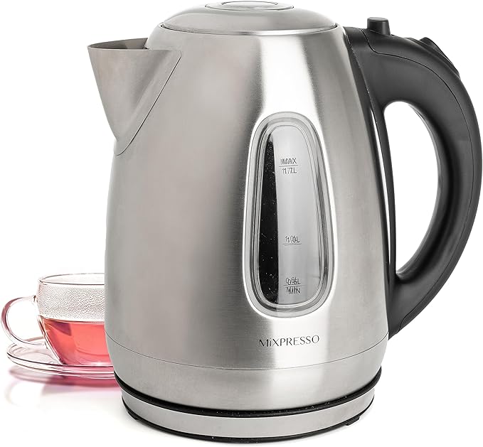 Mixpresso Stainless Steel Electric Kettle, Cordless Pot 1.7L Portable Electric Hot Water Kettle, 1500w Strong Fast Boiling Pot, Water Boiler, Electric Tea Kettle With Boil Dry Protection