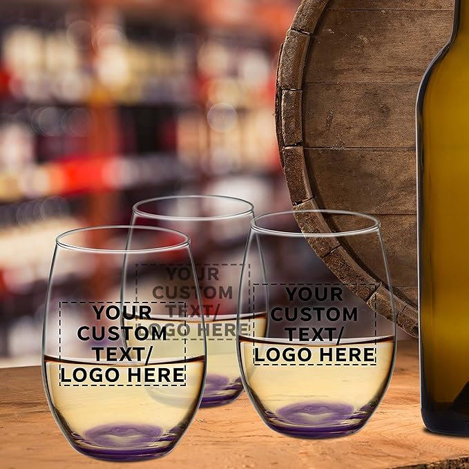 DISCOUNT PROMOS 100 ARC Stemless Wine Glasses Set, 21 oz. - Customizable Text, Logo - Chardonnay, Cabernet, Merlot, Sauvignon - Purple