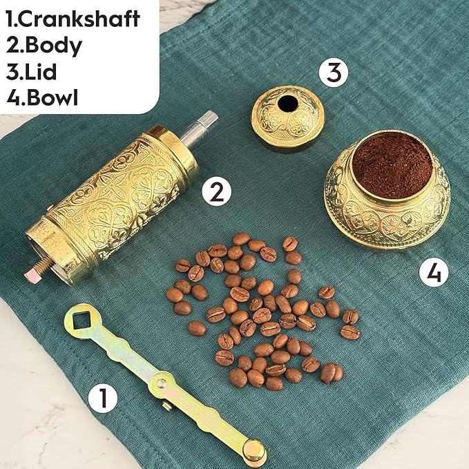 Decorative Handmade Coffee Grinder, Refillable Turkish Spice Mill, Manual Coffee Mill with Handle, Coffee Grinder Metal with Hand Crank 18 cm-7.1 inch