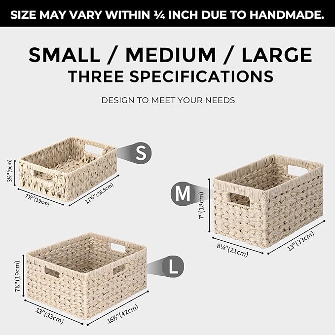 GRANNY SAYS Storage Baskets for Organizing, Wicker Storage Basket for Shelf, Wicker Basket for Organization, Waterproof Basket for Living Room, Decorative Basket for Pantry and Entryway, 2-Pack