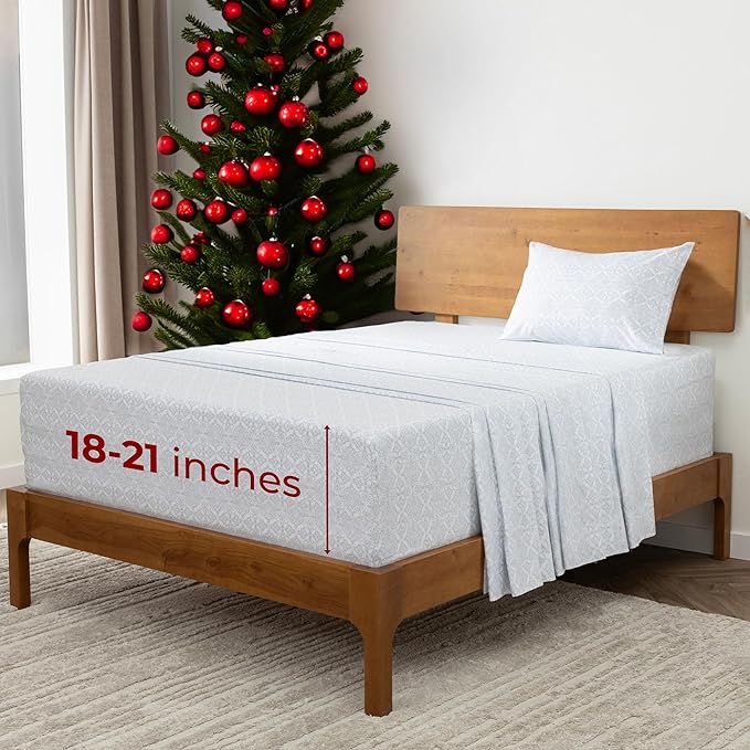 Mellanni Extra Deep Twin XL Sheets - 3 PC Iconic Collection Bedding - Luxury, Ultra Soft, Cooling Bed Sheets - Wrinkle, Fade, Stain Resistant (Twin Extra Long, Laced Sky Blue)