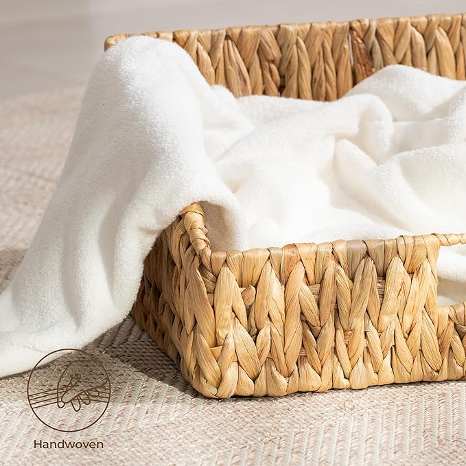 StorageWorks Pantry Baskets for Organizing, Water Hyacinth Baskets for shelves with Built-in Handles, Pantry Organizers and Storage, Set of 2 (Large and Medium)