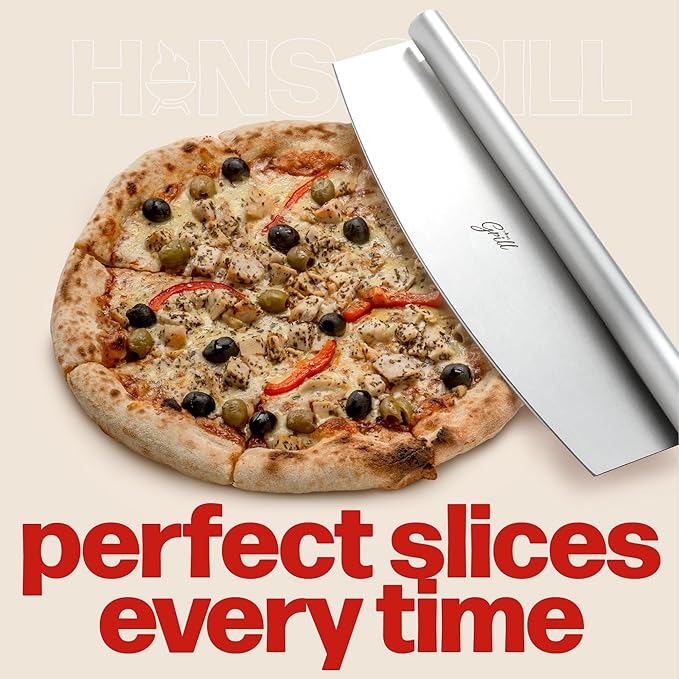 Pizza Cutter Rocker Blade By Hans Grill 14" Large Pizza Slicer Sharp | Stainless Steel Rocking Pizza Knife Cutter | Professional Nonstick Pizza Cutter Rocker Knife With Safety Cover | Dishwasher Safe