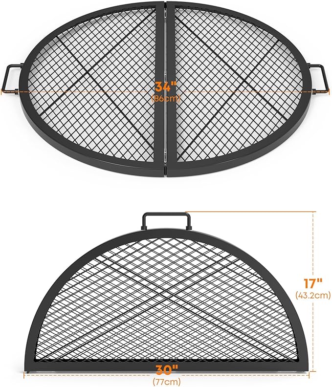 Stanbroil X-Marks Fire Pit Cooking Grate, Foldable Round Grill Grate with Handles, 30 Inch Portable Outdoor Campfire BBQ Grill, Black