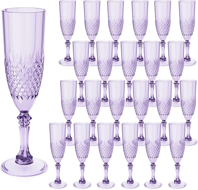 Plastic Champagne Flutes, 24PCS Purple Wine Glasses Goblets Reusable Champagne Flute for Weddings, Bachelor Parties, Toasting, and Events(24,Purple)