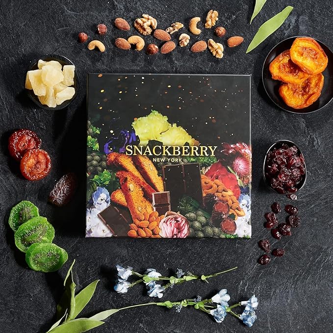 Dried Fruit & Nuts Gift Basket Arrangement Platter, Gourmet Food Snack Box, For Christmas, New Years, Birthday Care Package, Healthy Kosher - Her Him - 12 Snackberry Assortment (2-Pack)