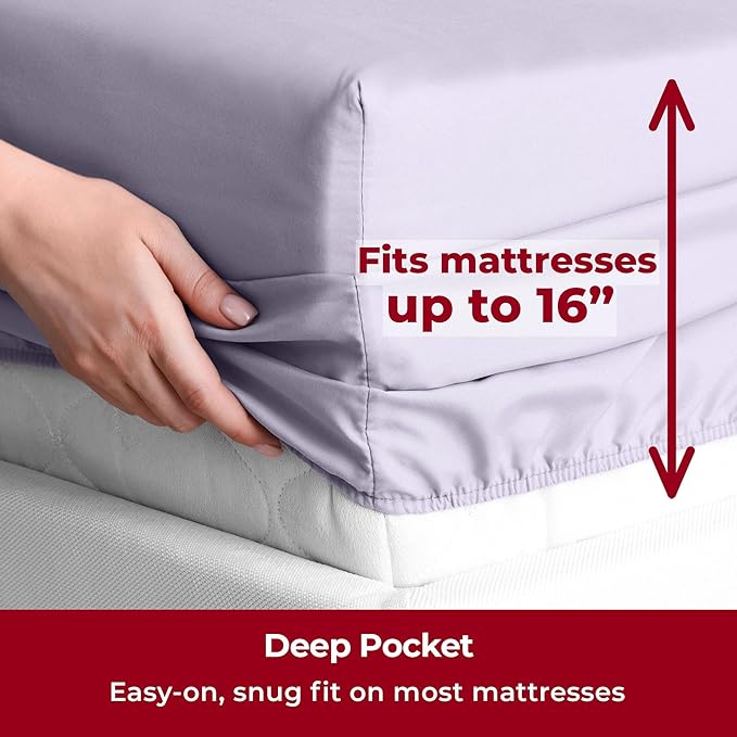 Mellanni Split King Sheets Set - 5 PC Iconic Collection Bedding - Hotel Luxury, Extra Soft, Cooling Bed Sheets - Wrinkle, Fade, Stain Resistant (Split King, Lavender)