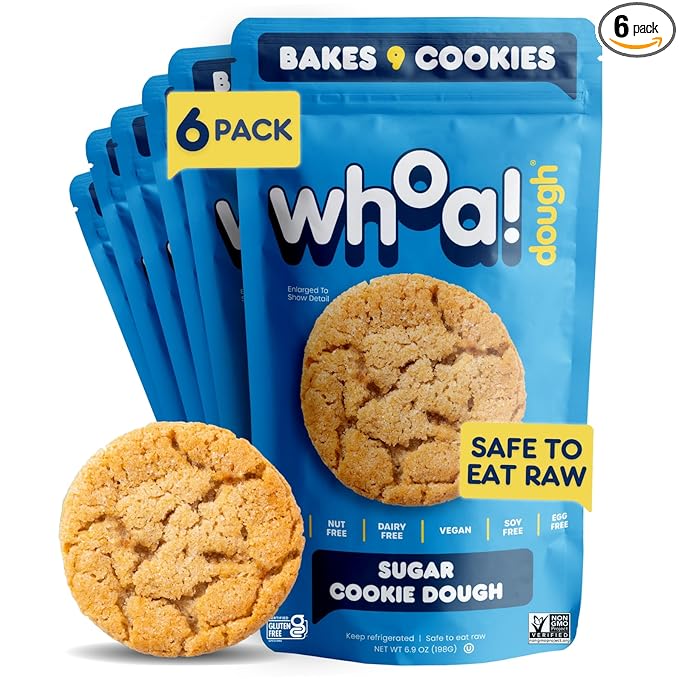 Whoa Dough Ready to Bake Cookie Dough Sugar Cookie – Certified Non-GMO, Kosher, Gluten Free – Plant-Based Snack Dough Made with Real Ingredients – 6 Pack
