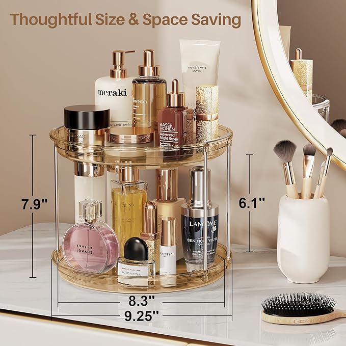 LAMU 2 Pack 2 Tier Lazy Susan Turntable Organizer 9.25'' Rotating Spice Rack Organization for Cabinet, Kitchen, Pantry, Countertop, Bathroom, Vanity, Medicine Cabinet Organizer, Amber