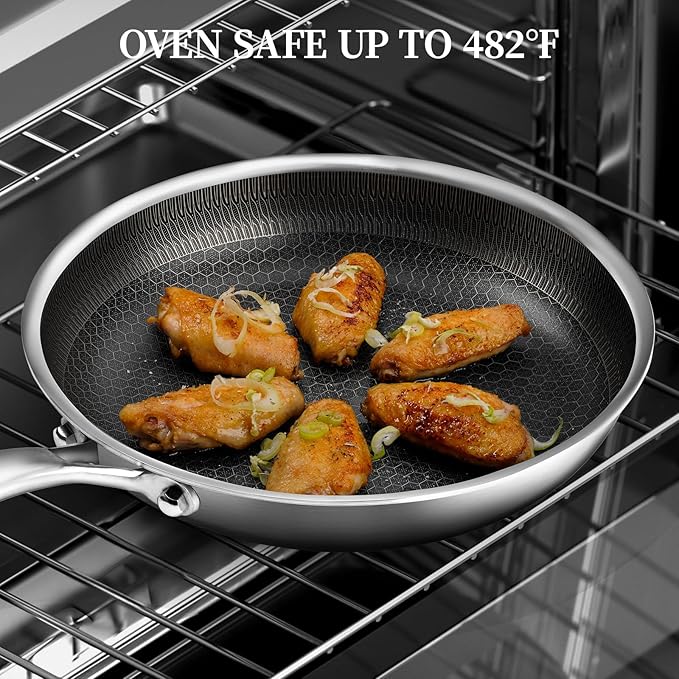 Stainless Steel Frying Pan with Lid - 9.5 Inch Nonstick Frying Pan with Lid, Honeycomb Stainless Steel Skillet Omelet Chef's Pan with Stay Cool Handle, Induction Compatible, PFOA Free