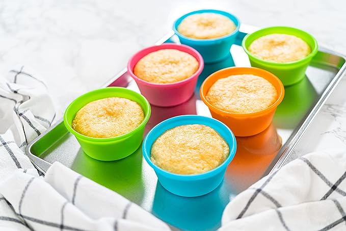 Bakerpan Silicone Jumbo Muffin Cups For Baking, Smooth Large Air Fryer Muffin Cups, 3 1/2 Inch Muffin Baking Cups, Jumbo Cupcake Liners - Set of 6