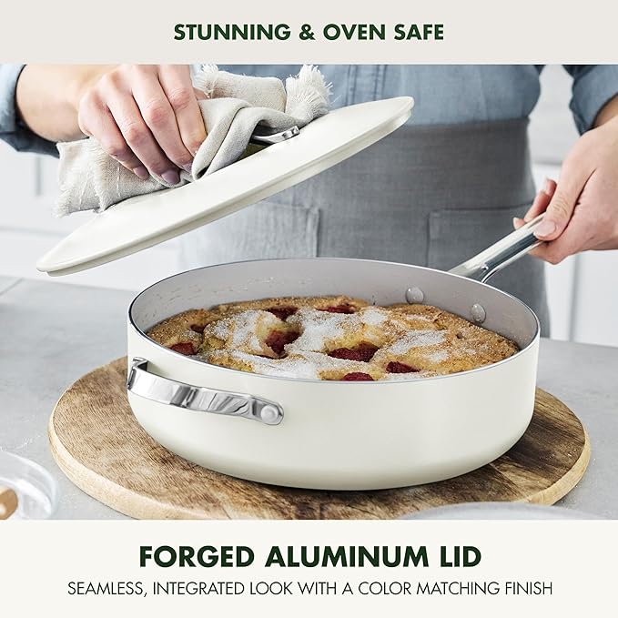 GreenPan Nova 10-Piece Cookware Pots & Pans Set, Oprah’s Favorite Things 2024, PFAS-Free Ceramic Nonstick, Fry, Sauté, Stockpot, Utensils, Lids, Induction Suitable, Dishwasher & Oven Safe, Cream White