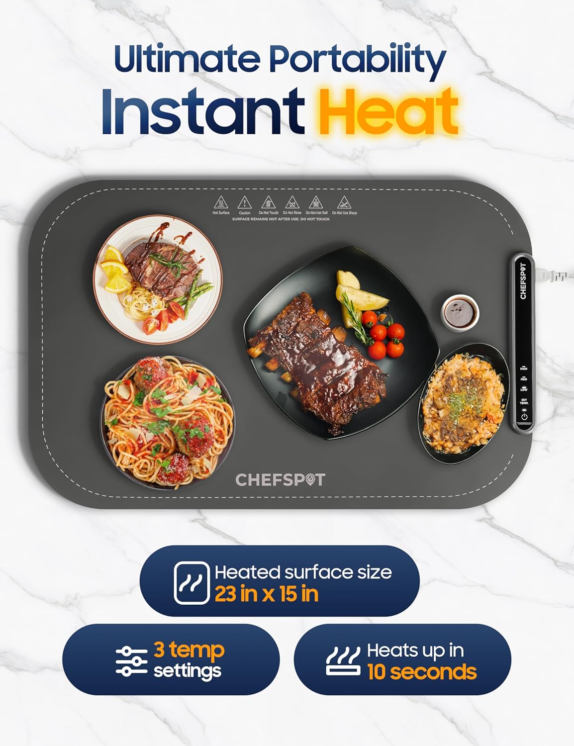 Foldable Food Warming Mat, 24x15″ Electric Buffet Tray with 3 Heat Settings, Auto Shut-Off, Roll-Up Portable Hot Plate for Parties, Countertop & Catering, Easy-Clean, with Carry Bag – Grey