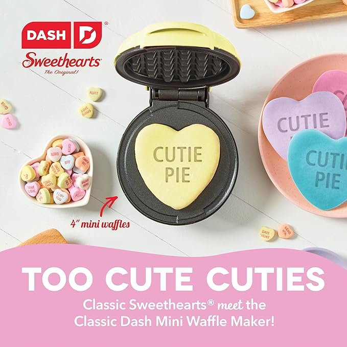 DASH Mini Heart Waffle Maker - 4" Heart-Shaped Waffles, Nonstick, Yellow, Perfect for Kids & Families, Valentines Day - Cutie Pie