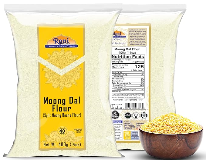 Rani Moong Flour (Mung Bean Flour, Green Gram Flour) 14oz (400g) ~ All Natural | Vegan | Gluten Friendly | NON-GMO | Kosher | Indian Origin