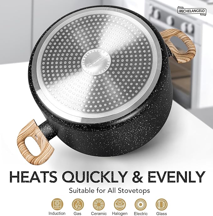 MICHELANGELO 8 Quart Stock Pot with Lid, Nonstick Cooking Pots, 8 Qt Soup Pot with Lid, Large Induction Pots for Cooking, Stockpot with Healthy Coating