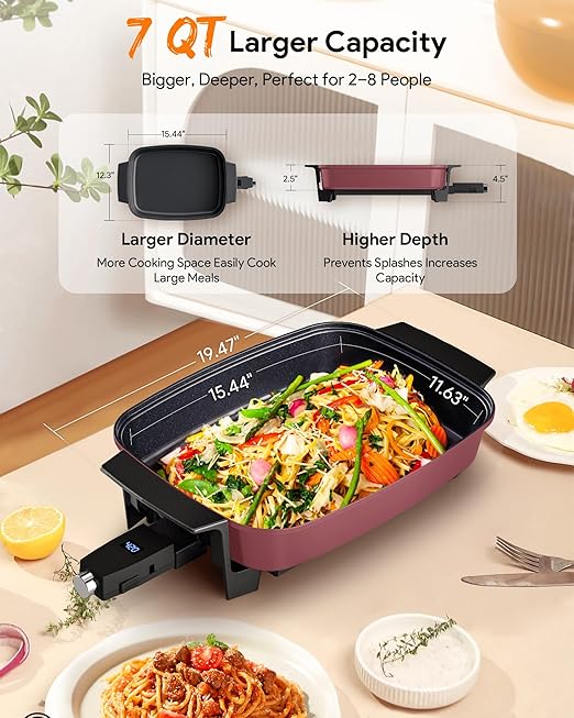 Nuwave Medley XL Digital Electric Skillet, Family Size Griddle w/Glass Lid, 2025 New & Improved Precision Heating, 100°-425°F, PFAS Free G11 Nonstick Ceramic Coating, Portable Hot Plate, 7qt Capacity