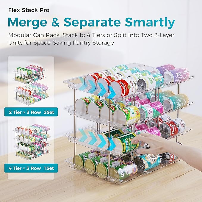 Can Organizer for Pantry, 4 Tiers Can Storage Rack, up to 48 Cans Food Holders for Fridge, Cabinet and Pantry Organization