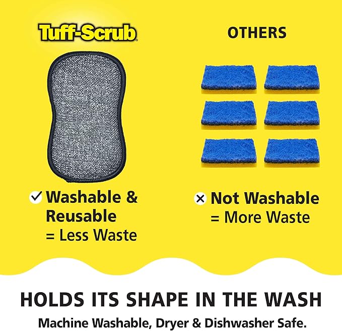 Fresh Tuff-Scrub Antimicrobial Microfiber Scrub-N-Wipe Sponge Pads, Fabric Treated with SILVADUR Antimicrobial Technology and Charcoal-Infused Foam, 6-Pack Green Large Size Pads
